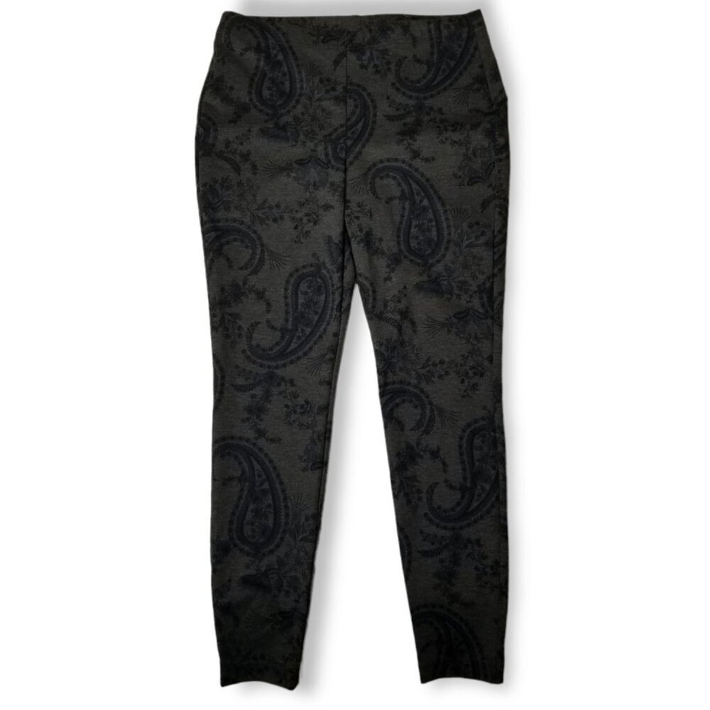 ⚡️Chicos Size 1 M Grey Fabulously Slimming Pants Paisley Floral Stretch Slimming